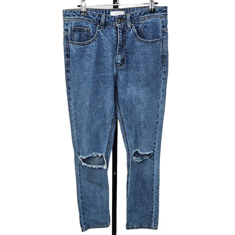 Oak + Fort Womens High Rise Straight Leg Distressed Jeans  Blue Size 29
